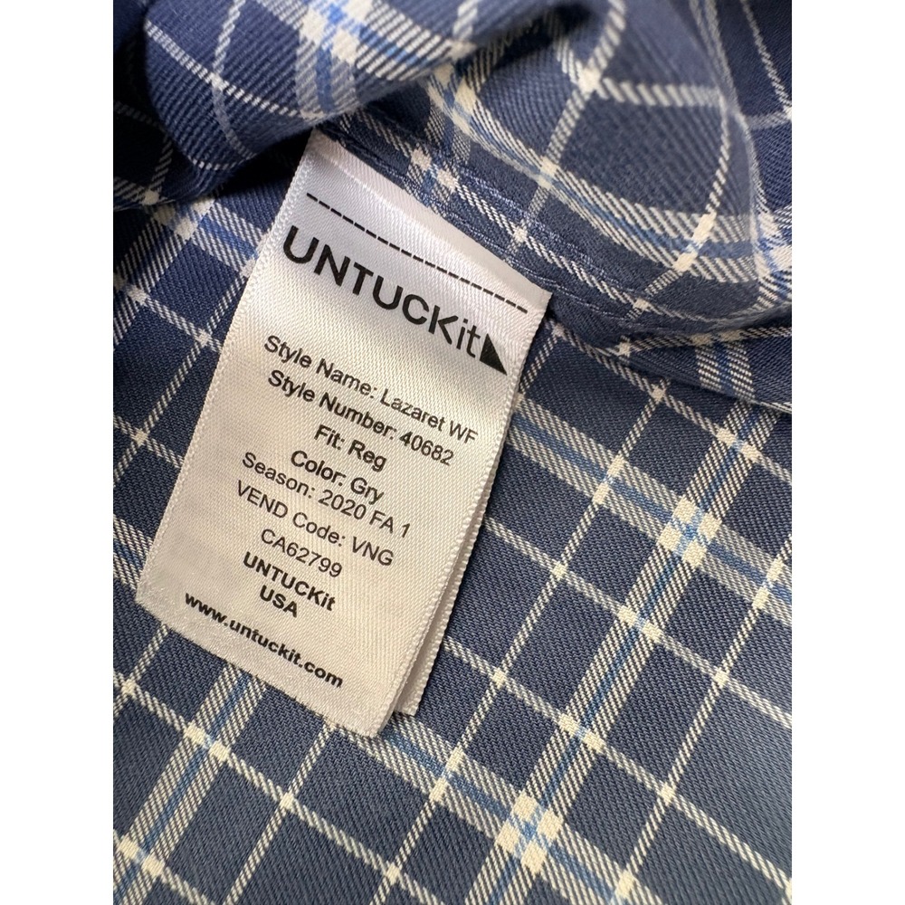UNTUCKit Lazaret WF Mens Large Blue Plaid Wrinkle Free Button Down Shirt 40682 - Picture 5 of 8
